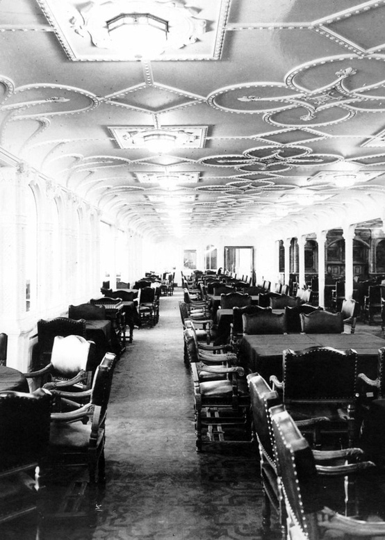 Photo:  The first class dining saloon aboard the RMS Titanic